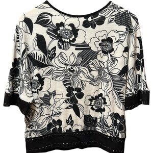 EUC St. John Grayse Elegant Black and White Floral Blouse